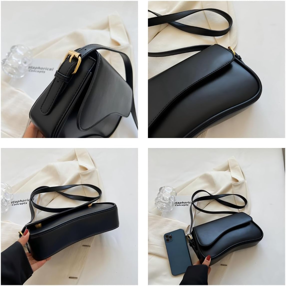 Trendy Y2K Vegan Leather Shoulder Bag for Women - Hobo Handbag, Clutch & Saddle Bag with Removable Strap - Image 4