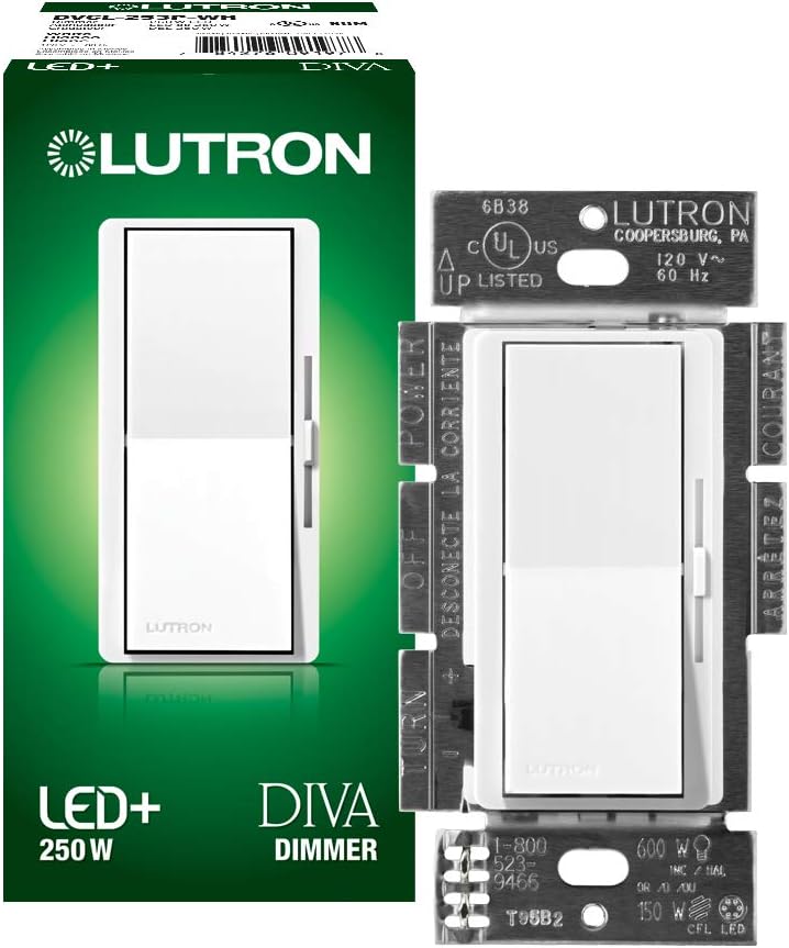 Lutron DVCL253PWH Diva 250watt Single Pole/3Way CFL/LED Dimmer