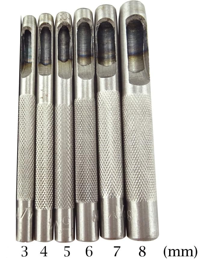 Image of Inditrust 6PCS Heavy Duty Leather Hollow Punch Set - Round Hole Cutter Tool (3mm-8mm) for Belts, Leather, Rubber, Canvas, Gaskets - Manual Hand Punch Tool Kit
