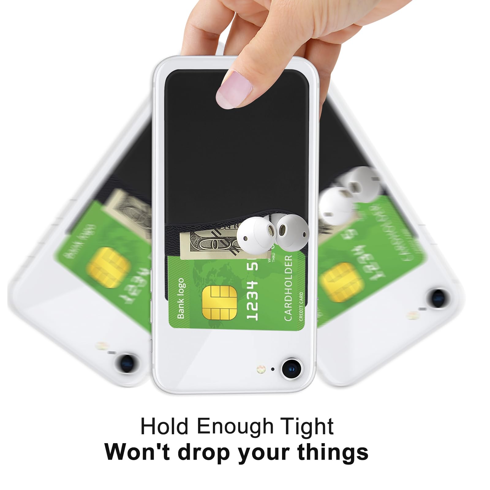 Senose - Portafogli per telefono, supporto per carte di credito in silicone, per retro del telefono, biglietti da visita e documento d'identità, compatibile con iPhone e Android, qualsiasi smartphone