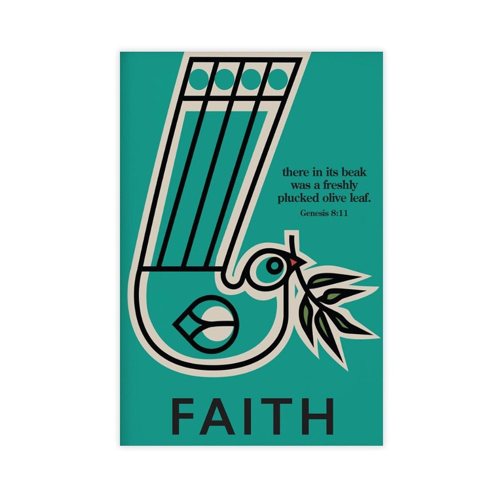 GJtyRFH Dove of FAITH Olive Branch Noah's Ark Bird Mid Century Willi Baum Jewish Canvas Modern Poster Wall Art Prints Paintings Living Room Bedroom Decor 12" L X 18" W