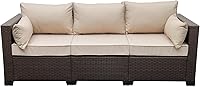 WAROOM 3-Seat PE Rattan Outdoor Patio Sofa Brown Wicker Deep Seating Couch with Beige Cushions & Cover