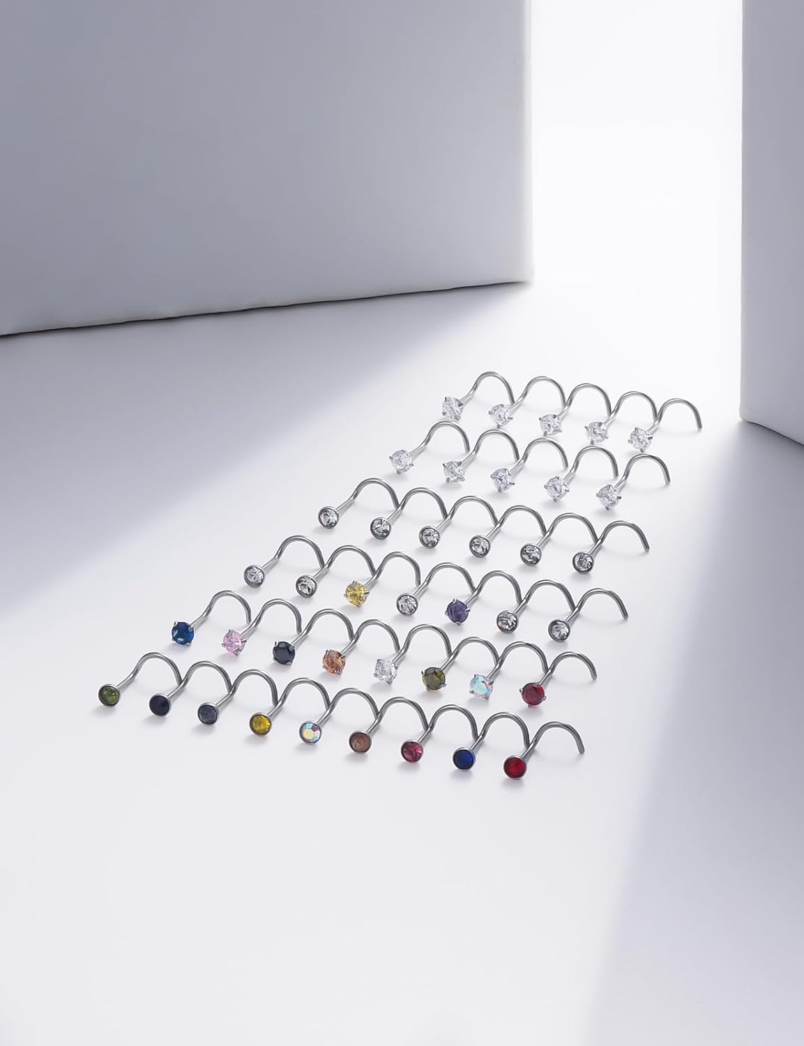 18G 20G 22G Nose Rings Studs Piercing Jewelry for Women 316L Surgical Steel L Shaped Screw Straight Diamond CZ Nose Rings Studs Nostril Piercing Jewelry for Women Men Hypoallergenic - Image 3