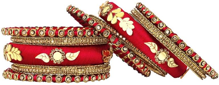Aheli Synthetic Stone Studded 2.6 Inch Green Silk Thread Bangles Set Ethnic Fashion Jewellery Gift for Women - Image 2