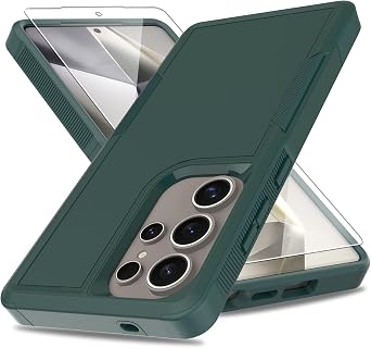 for Samsung Galaxy S25 Ultra Case, [Military Grade Drop Tested] with Screen Protector, Dual Layer Protective Heavy Duty Cell Phone Cover Non-Slip Shockproof Rugged Case for S25 Ultra Dark Green