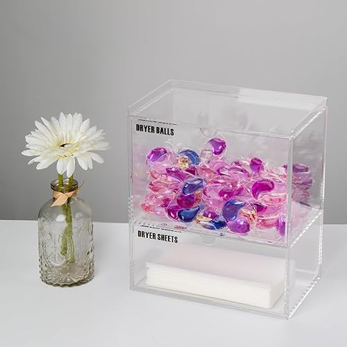 Miniatura 2 de Organizador de acrílico transparente para lavandería para cápsulas de lavandería y hojas de secadora, contenedor de suministros para lavadora y