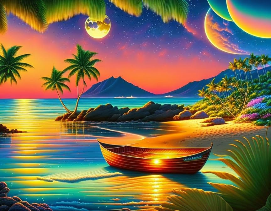 Affiche sur toile lune et plage la nuit SERENDIPITP sans cadre 58x90 cm