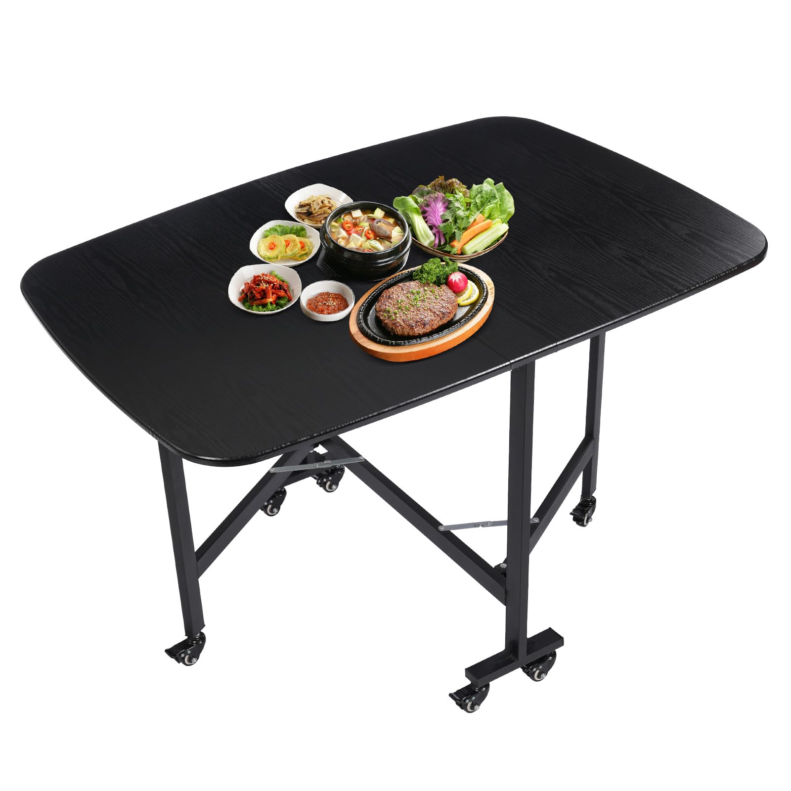 Tavolo da pranzo pieghevole portatile, design con bordi rotondi, piccole stanze, sala da pranzo, cucina, dimensioni pieghevoli 80 x 55 x 10 cm (nero)
