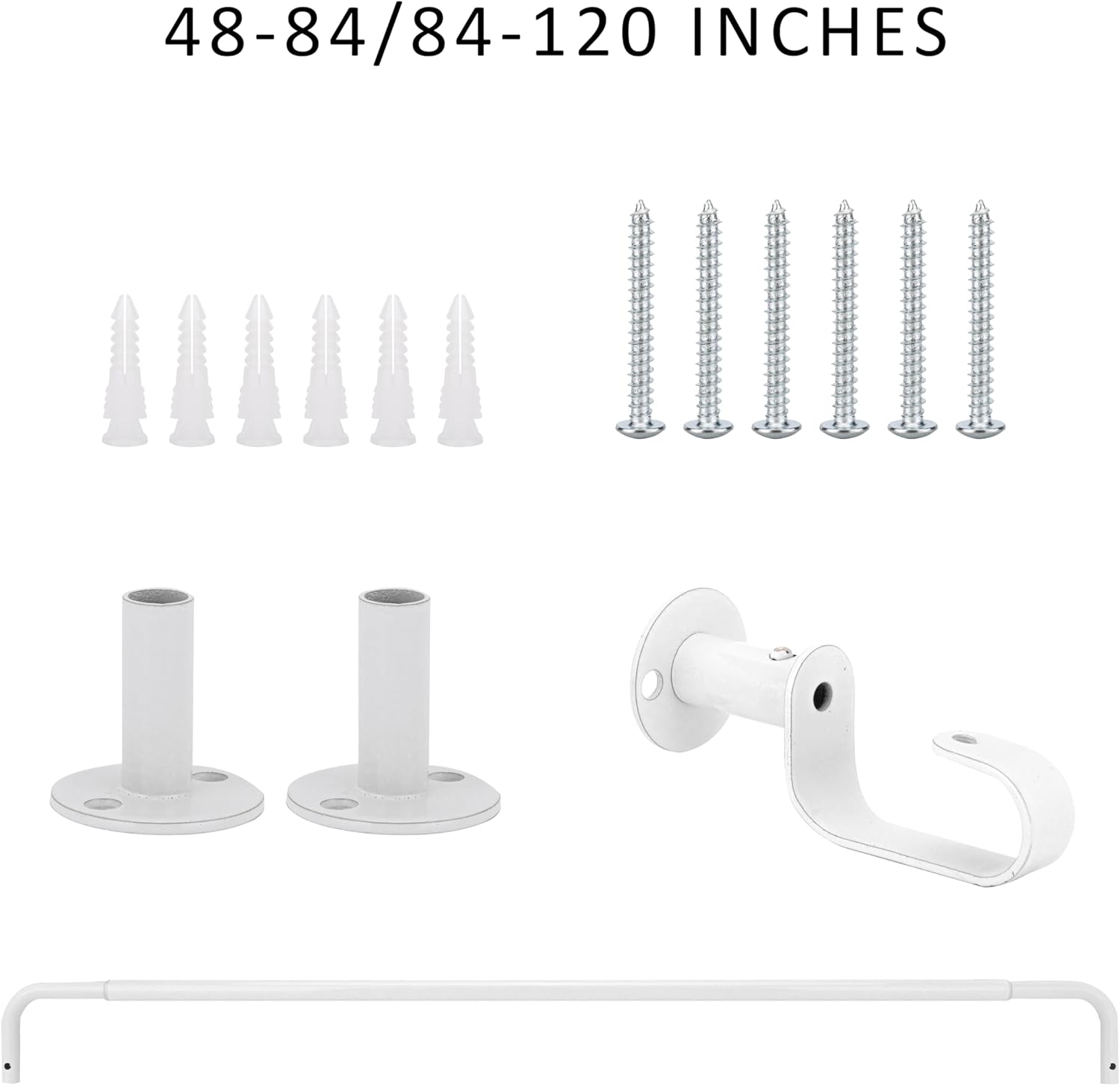 Energy Saving Wrap Around Blackout Return Adjustable Window Curtain Metal Rod Set, 5/8 inch Diameter,84"-120",Glossy white