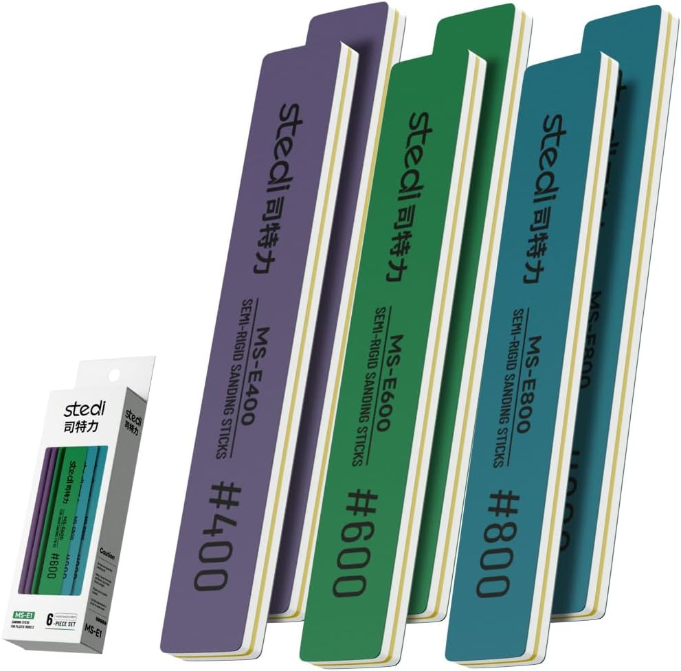 stedi Sanding Sticks, Model Hobby Making Tools, Polishing Sanding Sticks Tools for Gundam Repairing Plastic Model and Miniature Model 6 Pieces (#400 x 2 + #600 x 2 + #800 x 2)