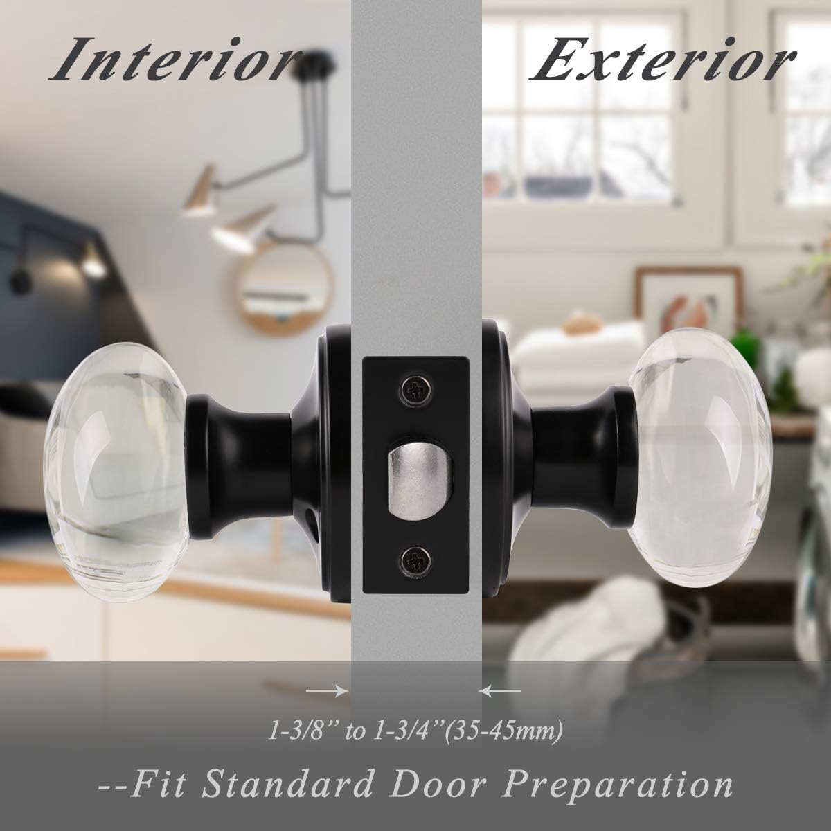 Exclusive Discount 80% Offer 3 Pack Probrico Classic Round Crystal Passage Door Knob Sets in Black Keyless Clear Real Glass Design Interior Door Handles for Hallway Closet and French Doors