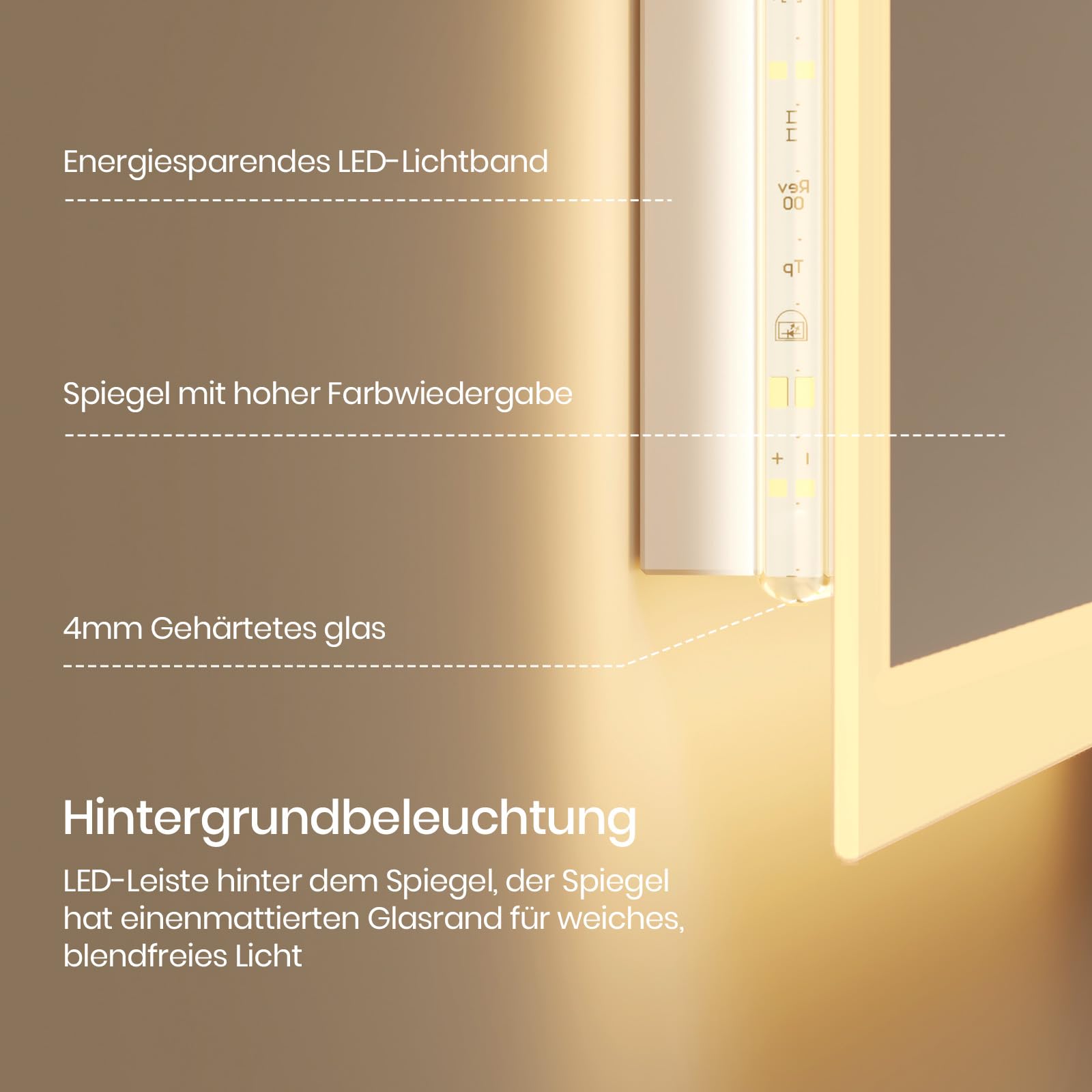 EMKE® Badspiegel mit Beleuchtung 80x60cm Badezimmerspiegel Warmweiß 3000K Wandschalter Vertikal/Horizontal Montage Badezimmer Spiegel mit Beleuchtung IP44 Energiesparend