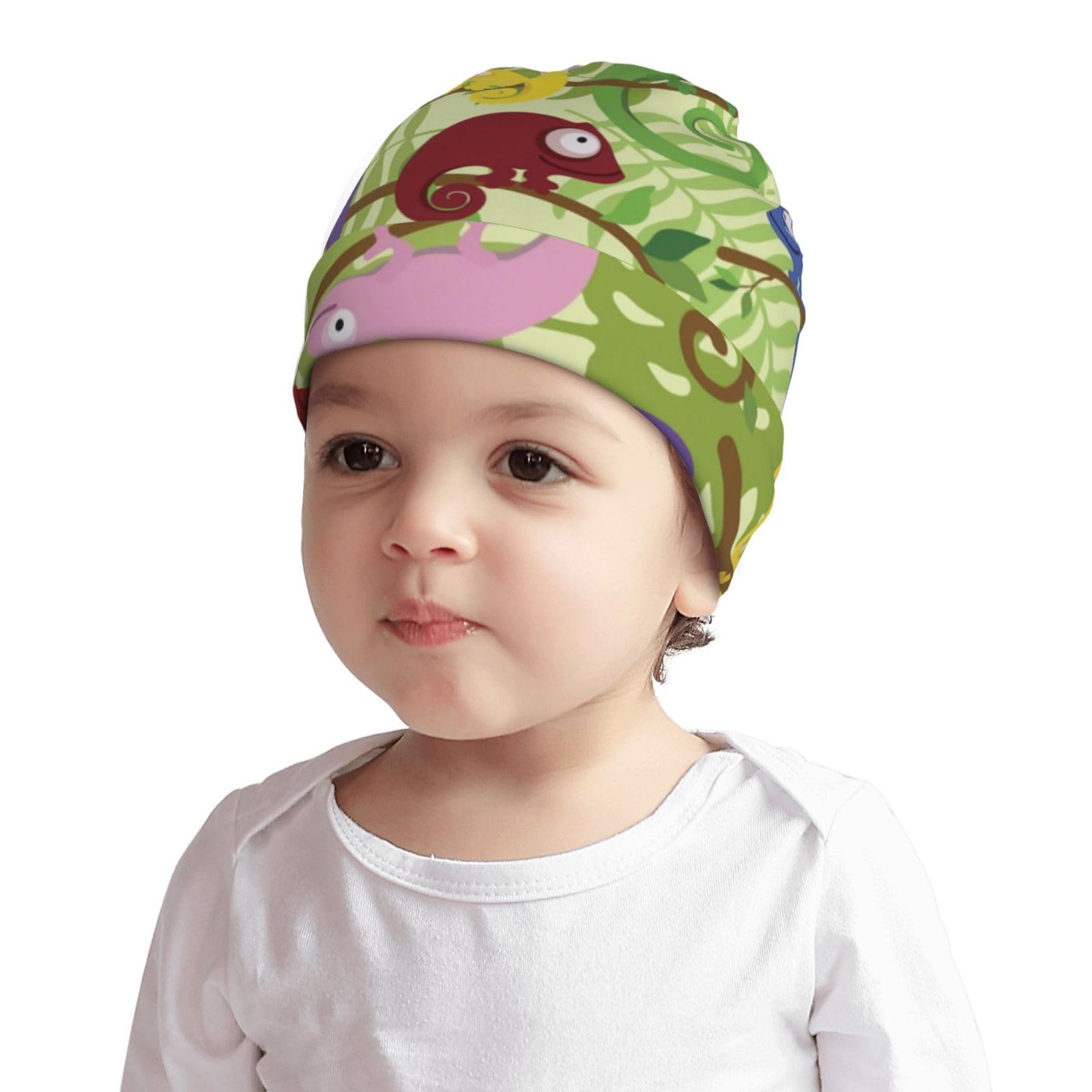 Green Lizard Chameleon Pattern Kids Beanie Hats Warm Knit Beanie Cap Skull Caps Gifts Decor for Boys Girls