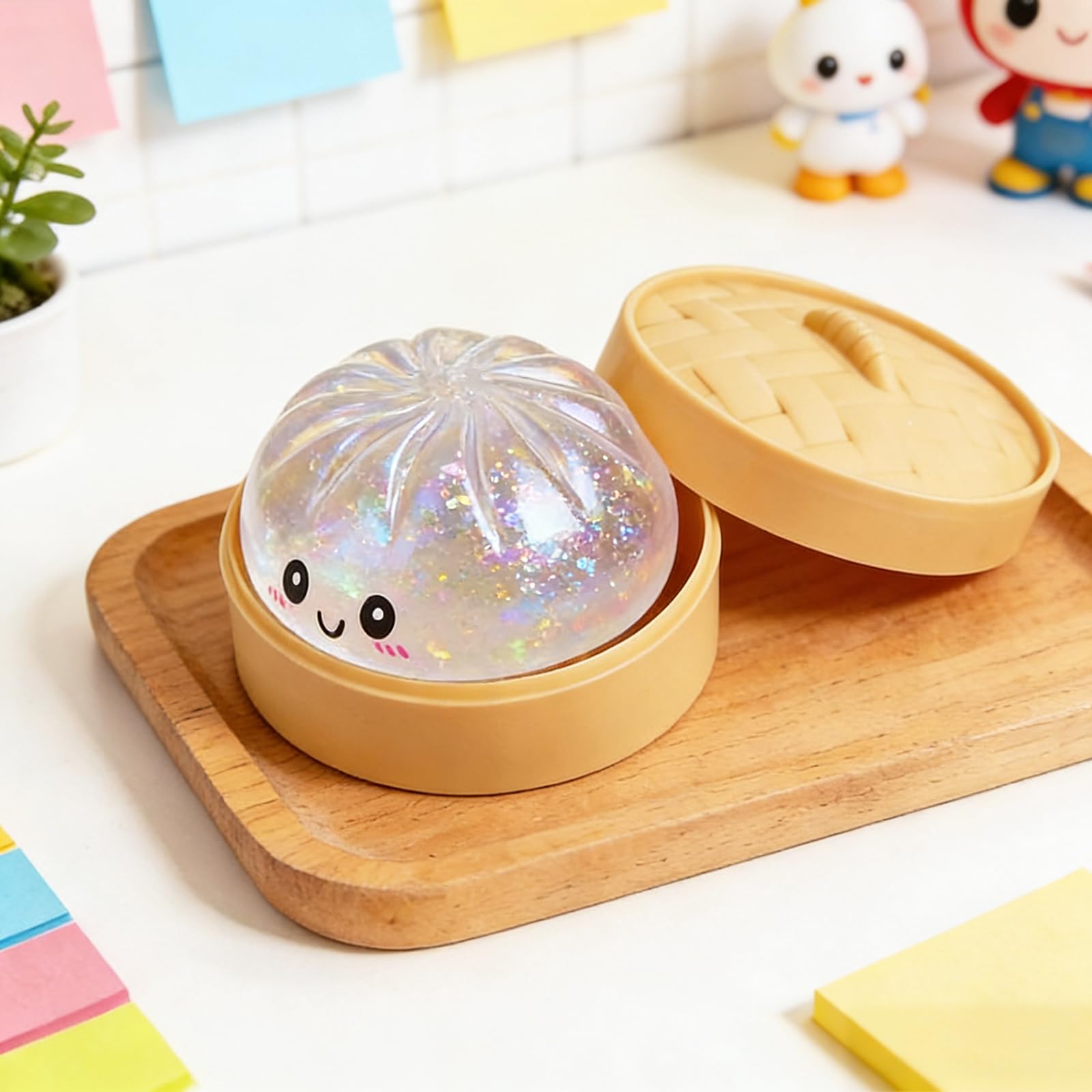 Dumpling Squishies Toy,Glitter Squishy Dumpling Box,Colorful Dumplings Stress Fidget Toys,Soft Anxiety Relief Sensory Squeeze for Adult (White) — view 7