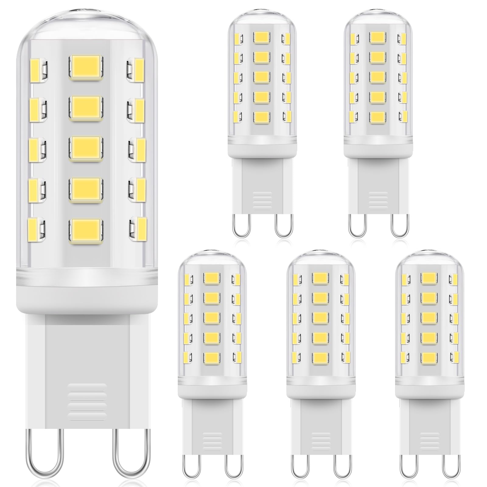 Ddlisu G9 LED Light Bulbs Dimmable, 3W G9 LED Small Corn Bulb Cool White 6000K, Equivalent 40W Halogen Bulbs,AC 220-240V, Energy Saving Bulb,No Flicker, for Home Lighting, 6 Pack