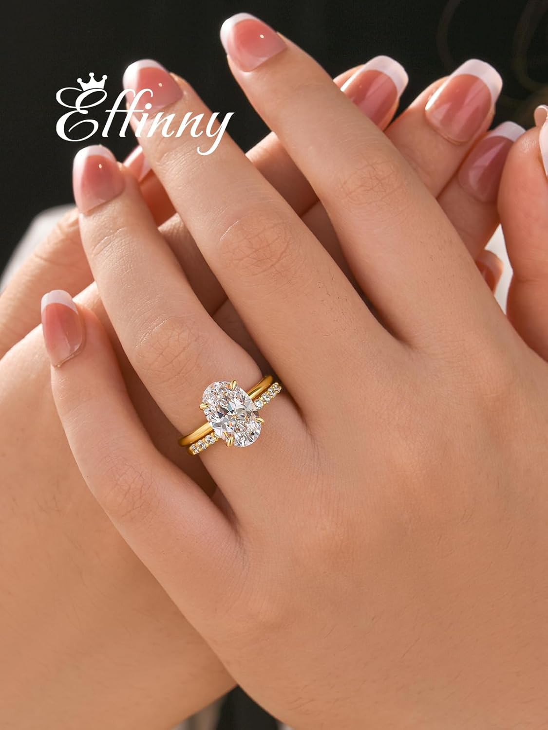 3.5ct Elongated Oval Cut Wedding Ring Set,Solitaire Engagement Ring with Open Wedding Band,925 Sterling Silver Bridal Ring Set - Image 4