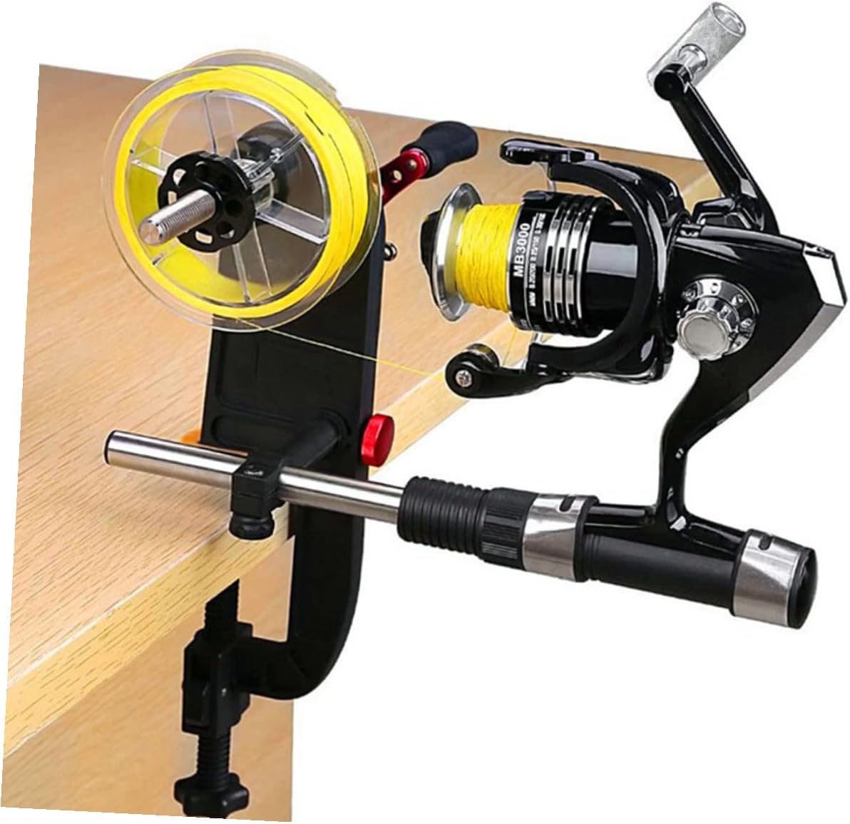 Portable Adjustable Fishing Line Winder Spooling System with Reel Fixed Rod and Metal Construction for Fast Convenient Line Spooling Suitable for Spinning and Baitcasting Reels