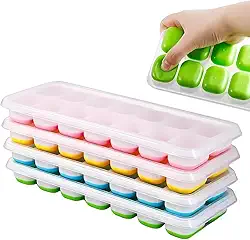 Kit de 2 Unidades de Formas de Gelo Com Tampa e Fundo de Silicone Com 4 Cubos Ideal Para Armazenar Alimentos de Introdução Alimentar Frutas e Papinhas