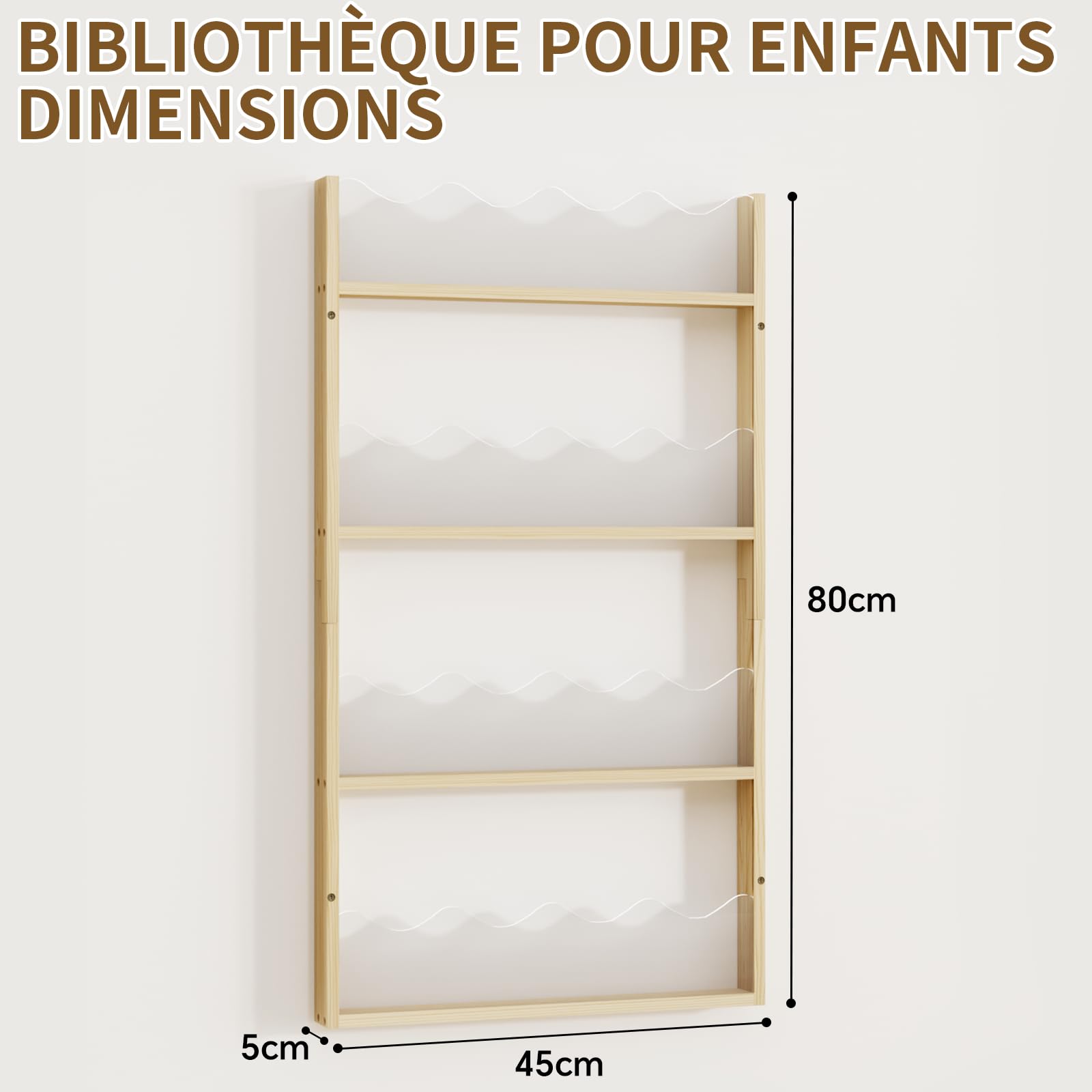 Étagère Murale 4 Niveaux Chambre d'enfant Bois & Acrylique - Étagère à Livres Flottante Chambre Bébé, Étagère Montessori Murale, Rangement Livres Enfant, Organisateur de Jouets & Livres