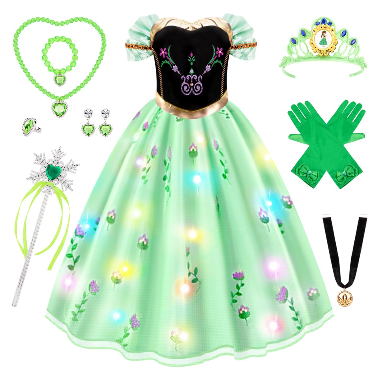 MelandPrincess Dress Up for Girls - Light Up Princess Dress for Role Play, Halloween Costume for Toddler Girls 3-10