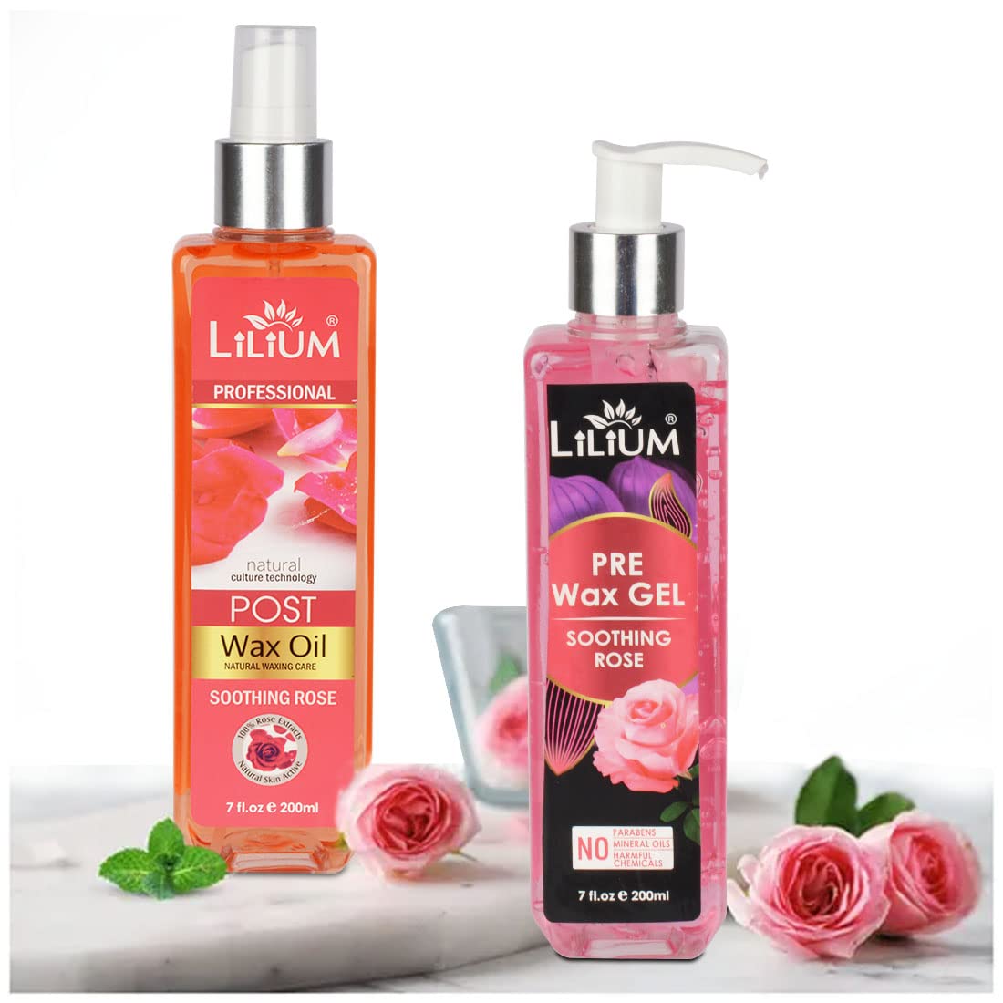 Lilium Pre Wax Gel and Post Wax Oil 200ml Each For Soothing Rose Soft