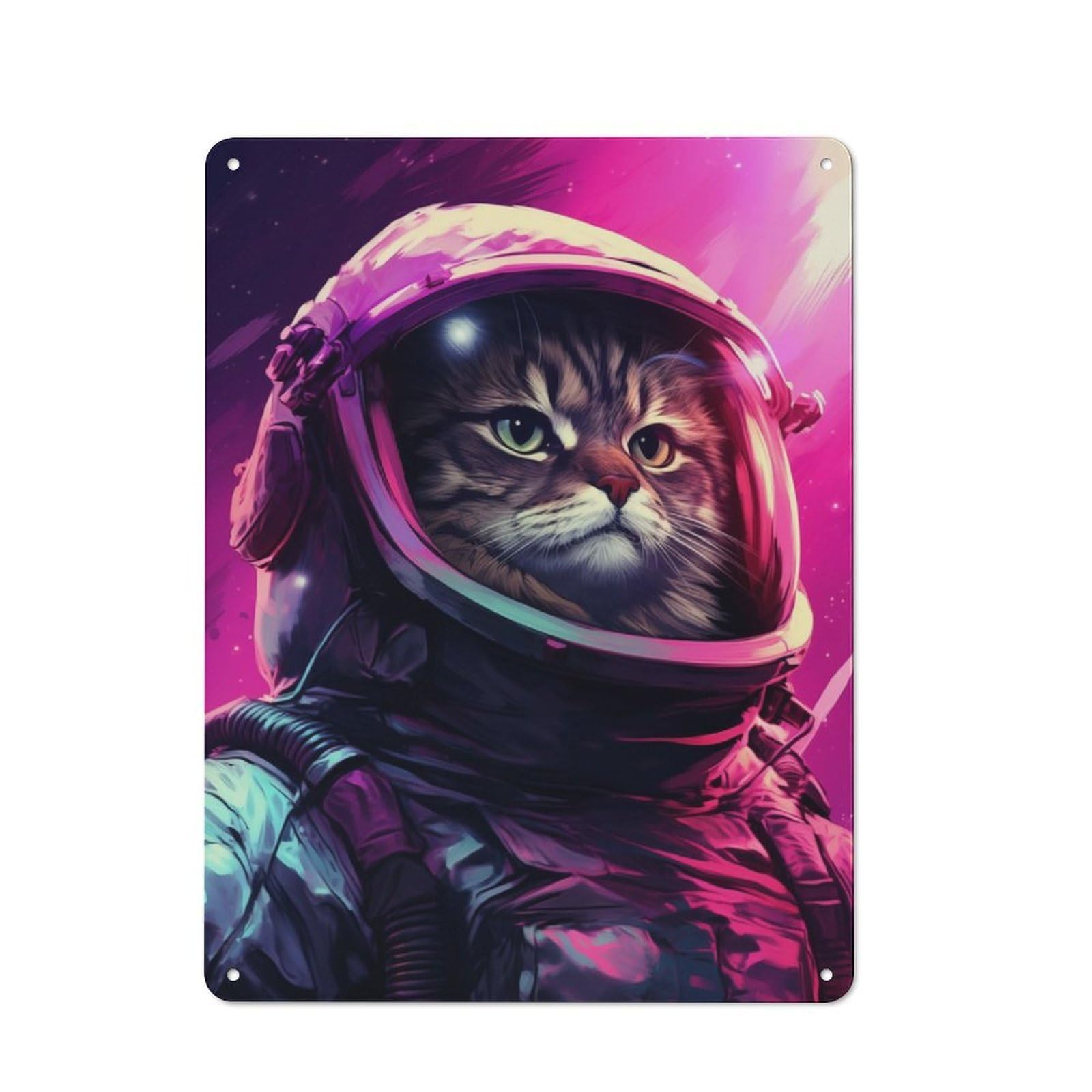 Junmoney Vaporwave Cat Astronaut Tin Wall Plaque 40X30cm With For Living Room Wall, Gift For Feature Wall Decorators During The Christmas Season