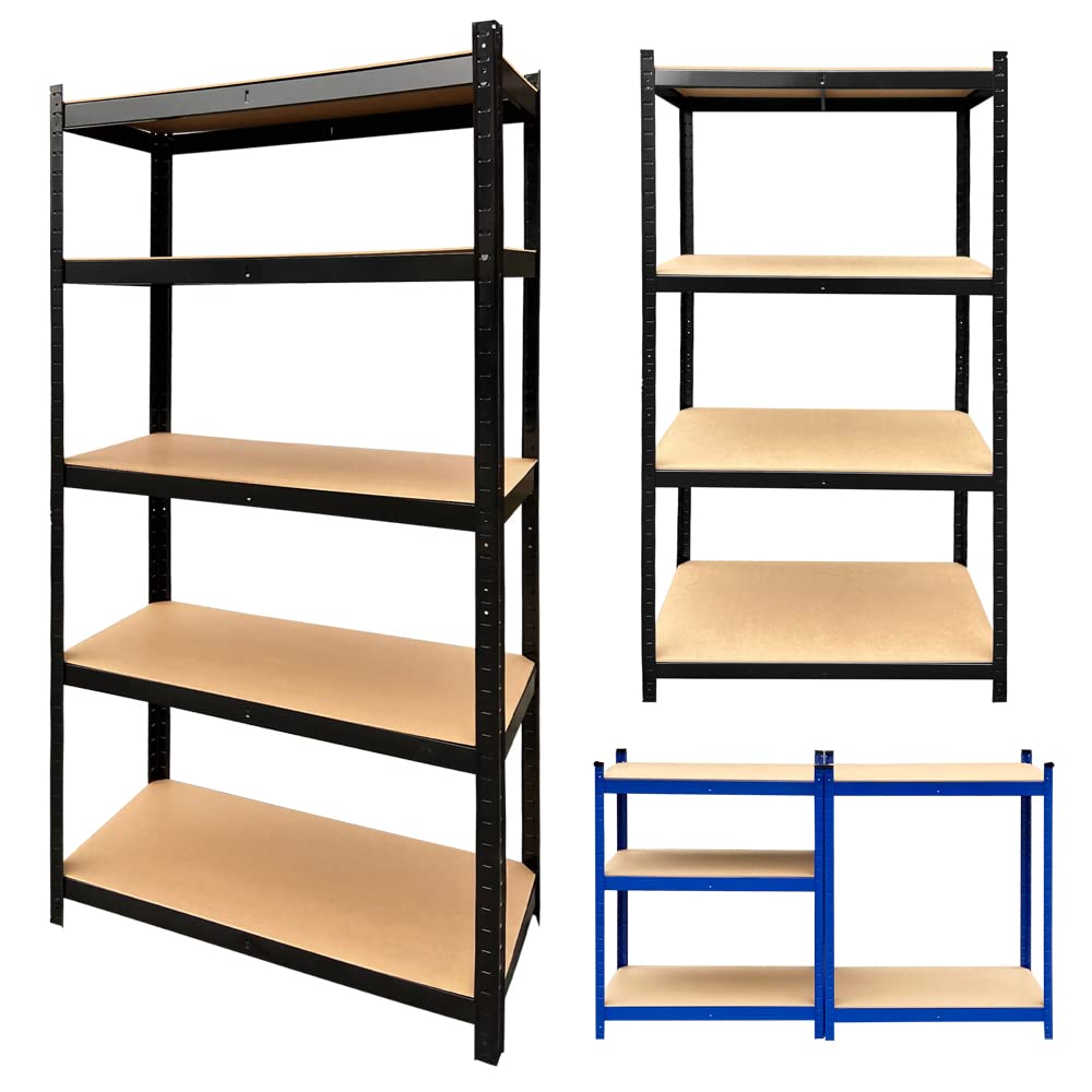 BRIEFNESS Heavy Duty Garage Shelving Racking Units Adjustable Shelves for Storage, 5 Tier 148cm x 70cm x 30cm, Work Bench Bays Rack Tools Paint Stationary Parts, Blue, 750KG Capacity