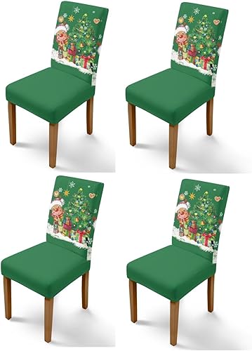 Vista 30 de Rnyleeg Juego de 6 fundas protectoras para sillas de comedor de Navidad, sin brazos, diseño de árbol de Navidad, para sala de estar, diseño de árbol