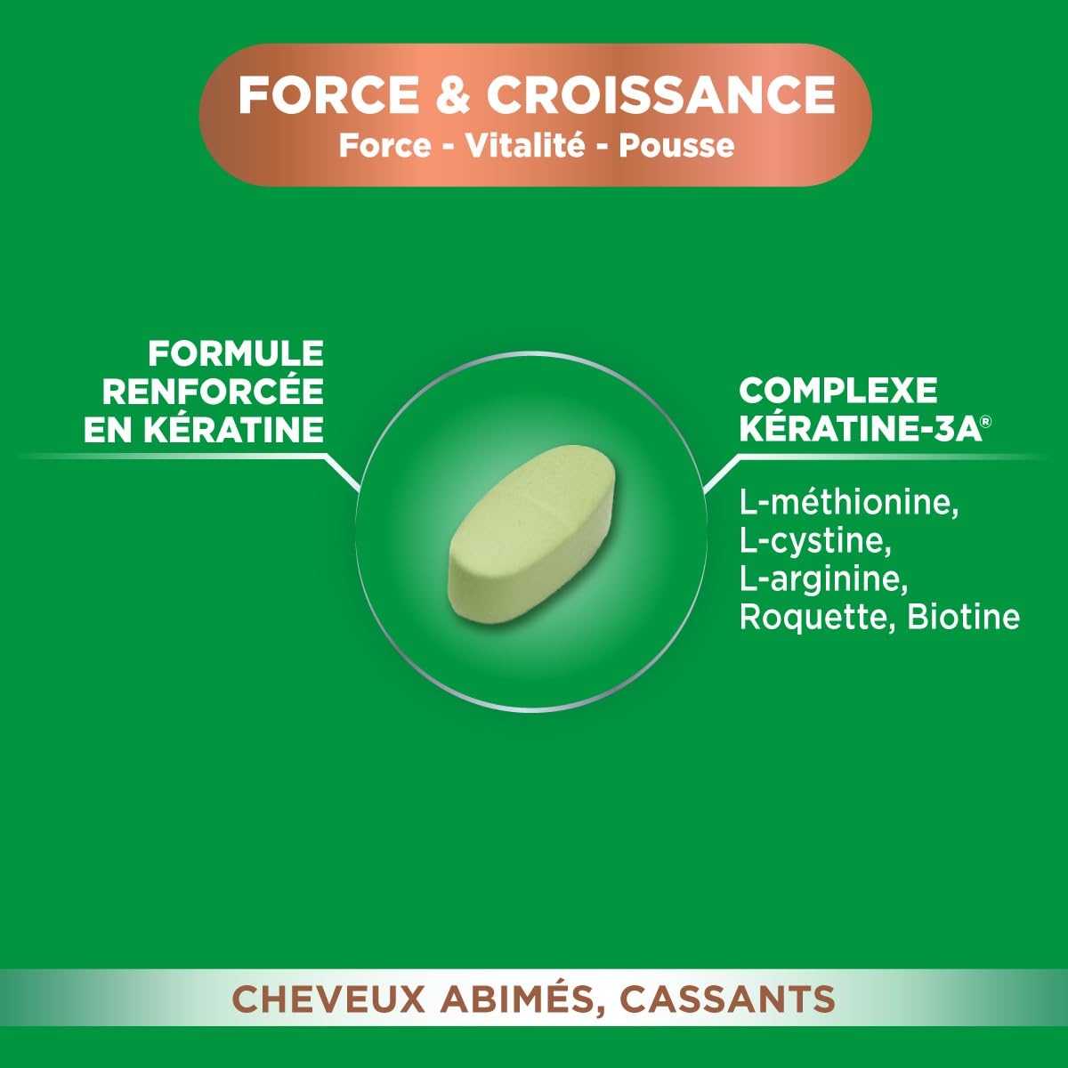 Forté Pharma Complément cheveux Expert Cheveux Force & Croissance 90 cp | Complément alimentaire Vitalité capillaire pour cheveux abîmés & cassants, renforcé en Kératine, 3 mois renouvelable
