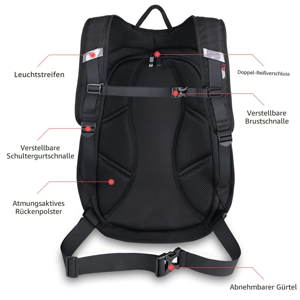 Motorrad-Rucksack, wasserdicht, Kohlefaser, Hartschale, reflektierend, für Motorrad-Reisekoffer