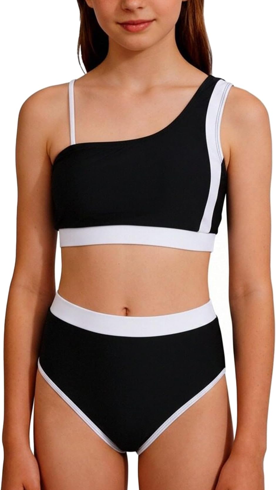 Girls Swimsuits Bikini Set Kids Summer Beach Swimsuit 2 Piece Color Block Trim Bathing Suit