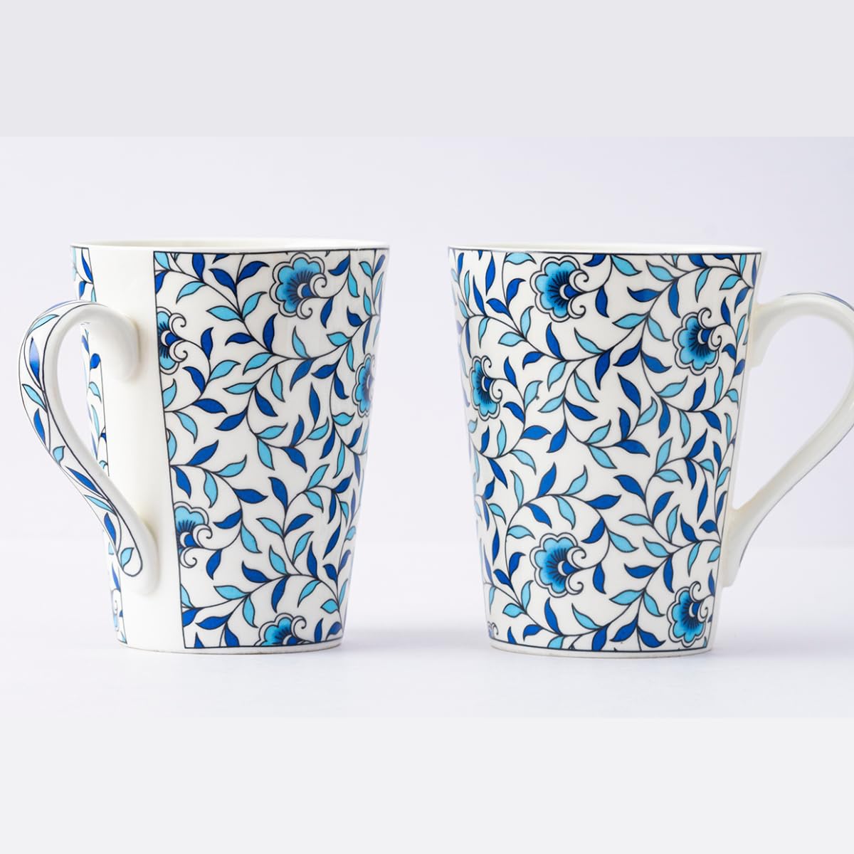 GOLDEN QUEEN'S Mugs Set of 2 for Coffee, Tea, Milk - Ideal for Your Daily Beverage Ritual, Hosting & Casual Gatherings | 300ML | Micorwave Safe - Blue Vine Whispers