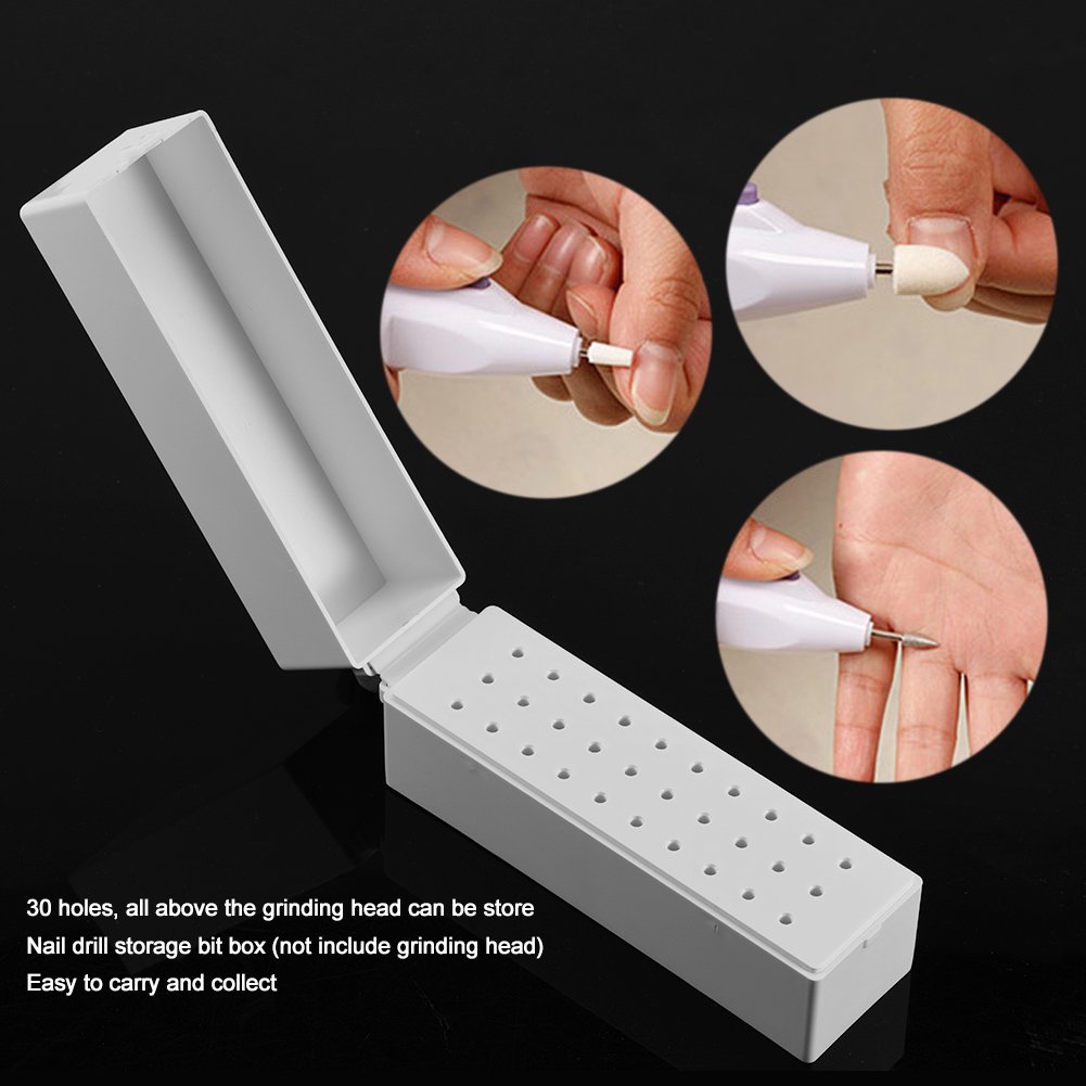 Set di punte per trapano per unghie, organizer per scatola di punte per trapano per unghie con fori, 30 fori per trapano per unghie artistiche Strumento per manicure per cremagliera