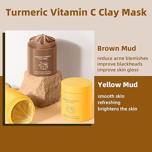 Miniatura 2 de NewBang Máscara de arcilla de vitamina C de cúrcuma máscara facial para el cuidado de la piel para manchas oscuras limpieza profunda de poros reduce
