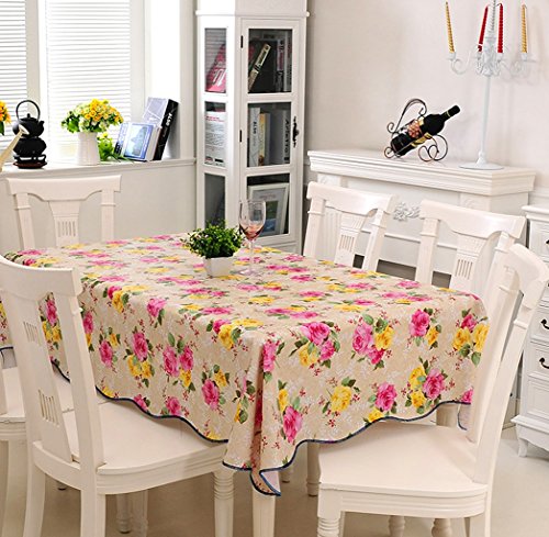 ZFF PVC Vinyl Rectangular Tablecloth Table Protector Rustic Flower Printing Waterproof Dustproof Oilproof Wipe Clean for Dining Tables Home Decoration 137x183cm(53.9 * 72.0inches) (Color : C)