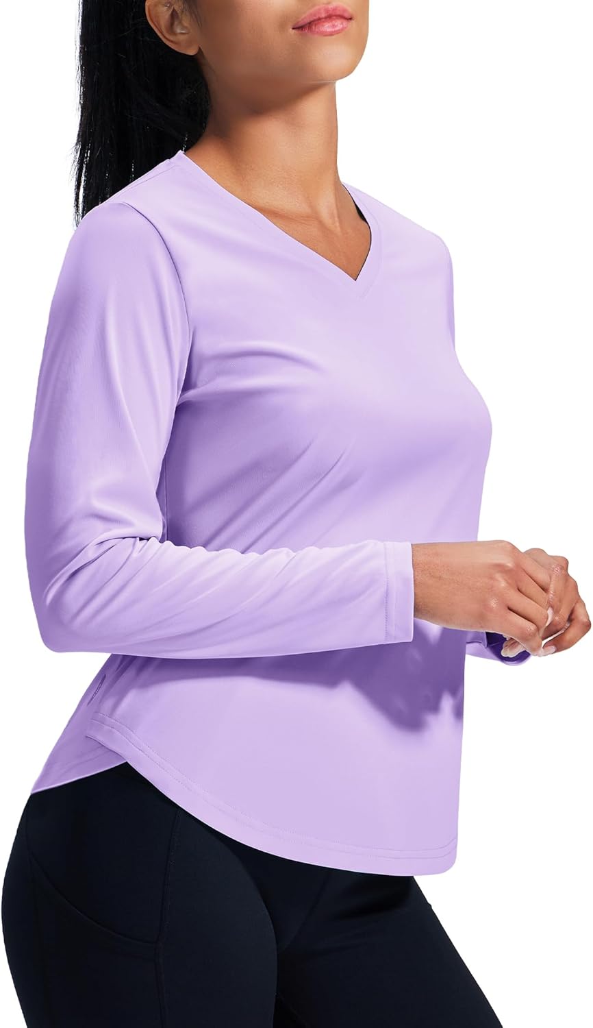 MIER Long Sleeve Workout Tops for Women UPF 50+ SPF UV Protection Sun Shirts Dry Fit Athletic Running Gym Tshirt, V-Neck - Image 5