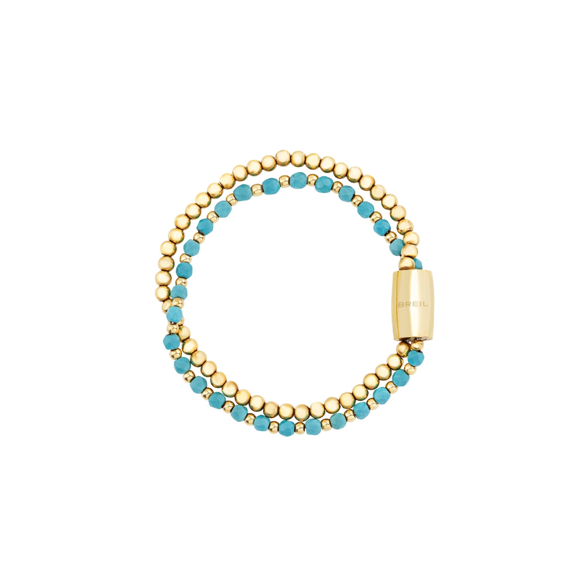 Breil, Collezione Magnetica System, Bracciale Donna Small Sea & Sky Double in Acciaio Lucido e Sfere in Pasta di Turchese, Pratica Chiusura con Magnete, Misura 19 Cm, Idea Regalo Donna