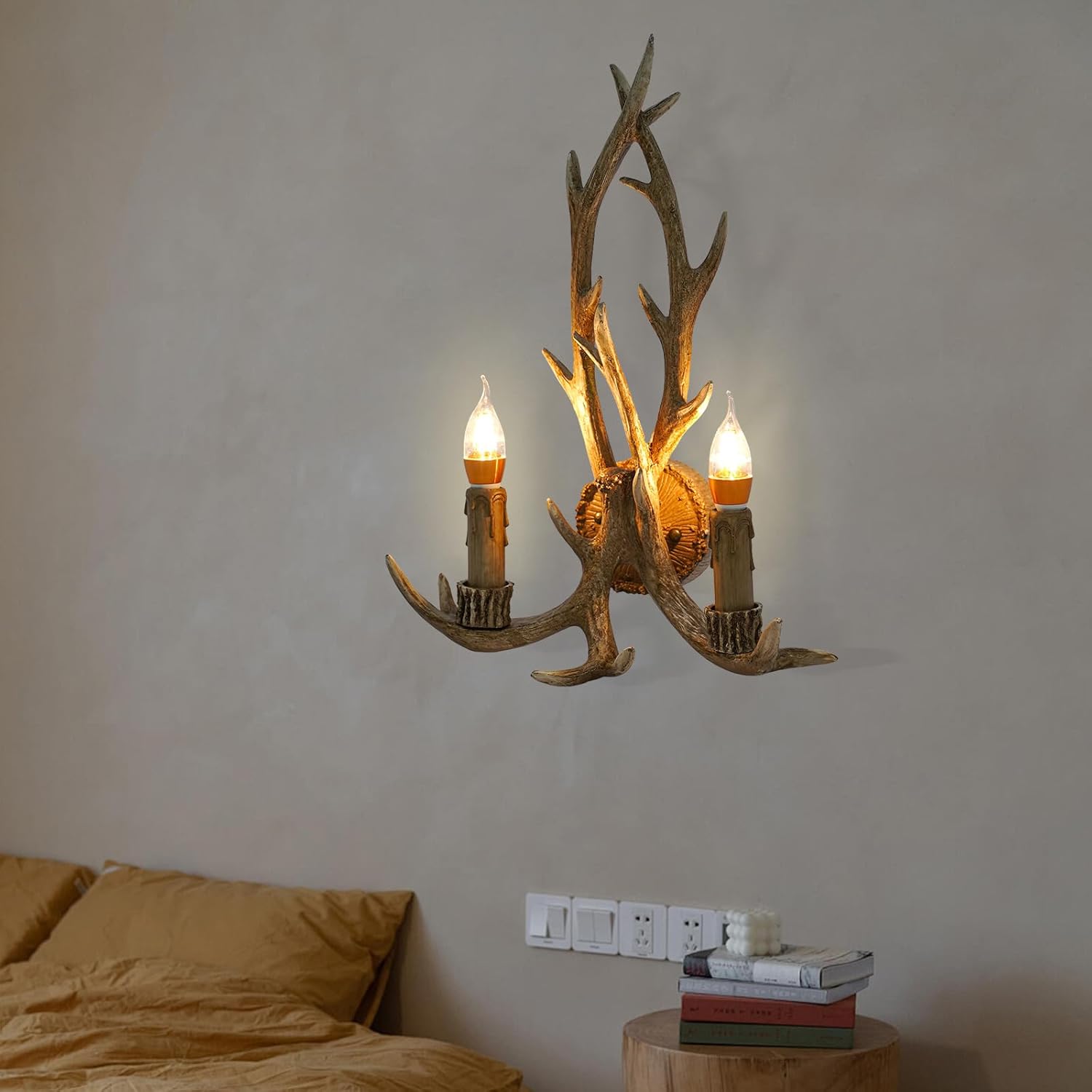 20" Antler Wall Lamps Antler Sconce Lighting, 110V Retro Deer Horn LED Wall Light Nature Indoor Decoration Vintage Wall Lamp for Home/Restauran/Coffee - Bright and Soft Light