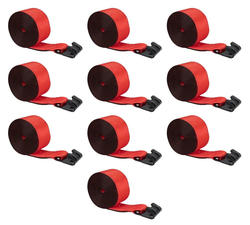 Mytee Products Cinghie per verricello da 10,2 cm x 7,6 m, rosso, resistenti, con gancio piatto, peso 2,4 kg, controllo del carico da 10,2 cm per rimorchi a pianale camion (10 pezzi)