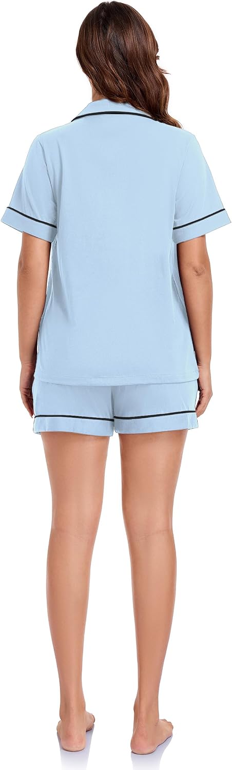 CF 100% Cotton Pajamas for Women Set Short Sleeve Sleepwear Button Down Pjs Soft 2 Piece Lounge Set with Pockets S-XXL image 3