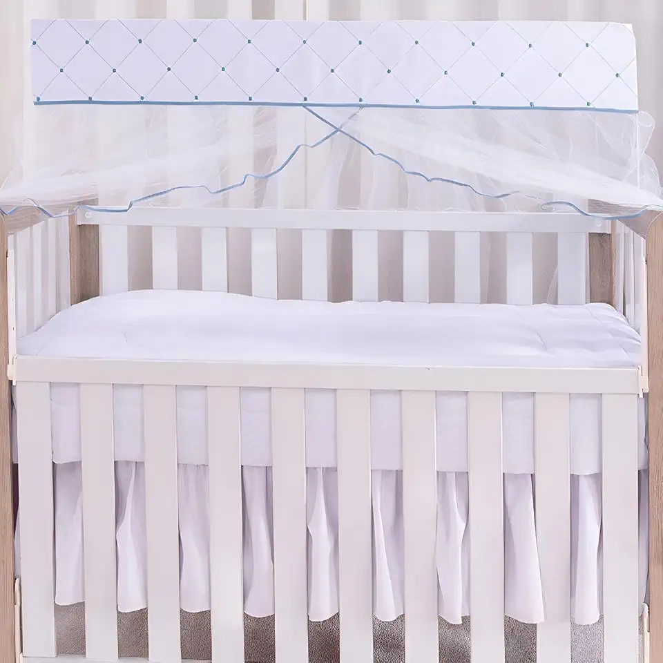 Mosquiteiro para Berço Padrão Americano Com Tule Contra Inseto Anti Quarto Bebê Rede Menino Menina (Azul e Branco)