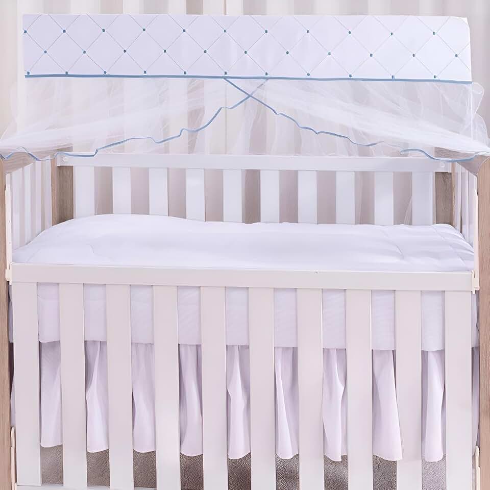 Mosquiteiro para Berço Padrão Americano Com Tule Contra Inseto Anti Quarto Bebê Rede Menino Menina (Azul e Branco)