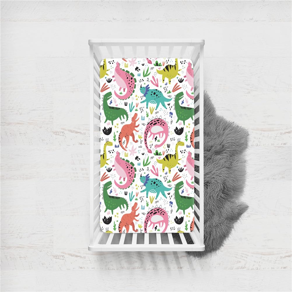 Odot Cot Bed Sheets, Bedside Cribs Fitted Sheets for Boys and Girls, Baby Bed Sheets Cot Bed Mattress Protector, Bassinet Sheets, Easy Care Soft and Dureable (140x70cm,Dinosaur Print 6)