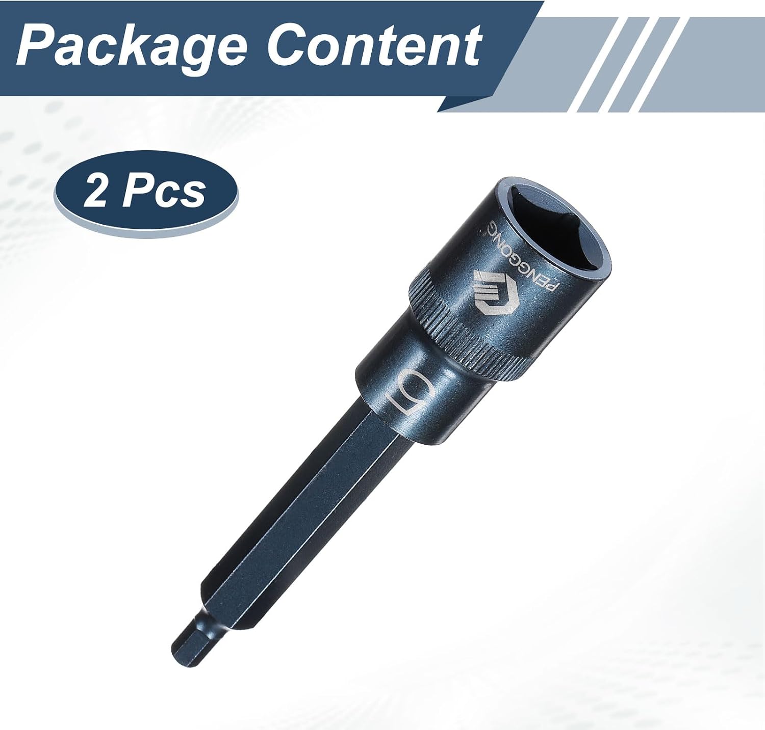 HARFINGTON 2pcs 1/2" Drive Impact Hex Bit Socket H5 (5mm) Metric 4" Length S2 Steel 6-Point Sockets for Power Drill Drivers Adapter, Blue image 3