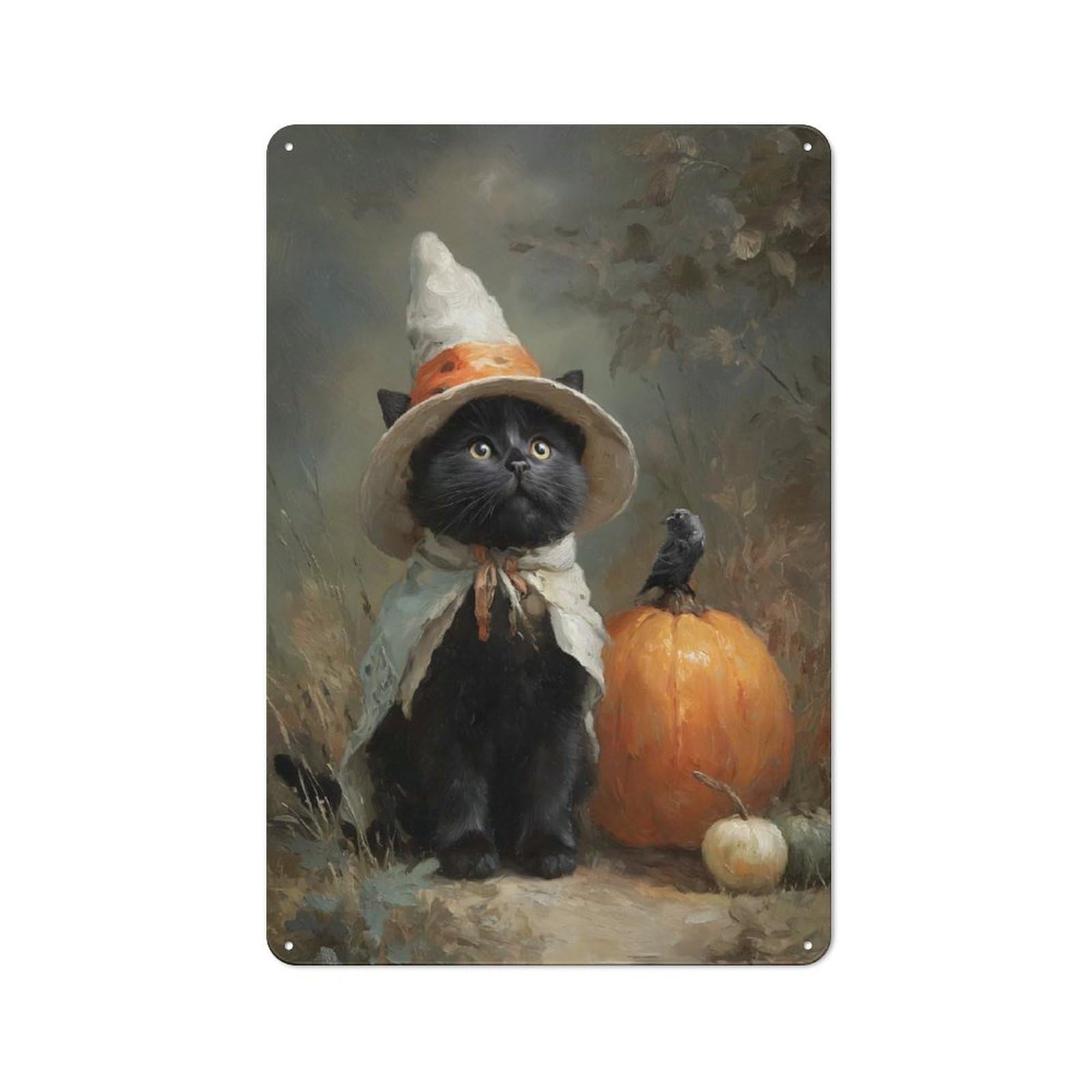 Junmoney Black Cat Witch Metal Sign 30X20cm With For Workshop Wall, Rustic Decor, Wall Decoration For Workshops And Hobby Rooms
