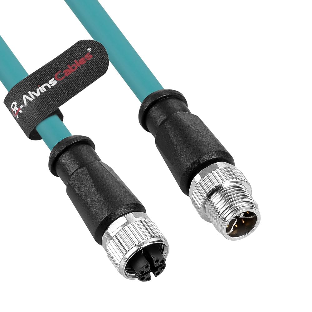 Alvin's Cables M12 X-Code 8 Pin Male to Female Ethernet Cable Cat6a Shielded for Cognex Basler Keyence Industrial Camera High Flex Drag-Chain 3.3ft/1m Green