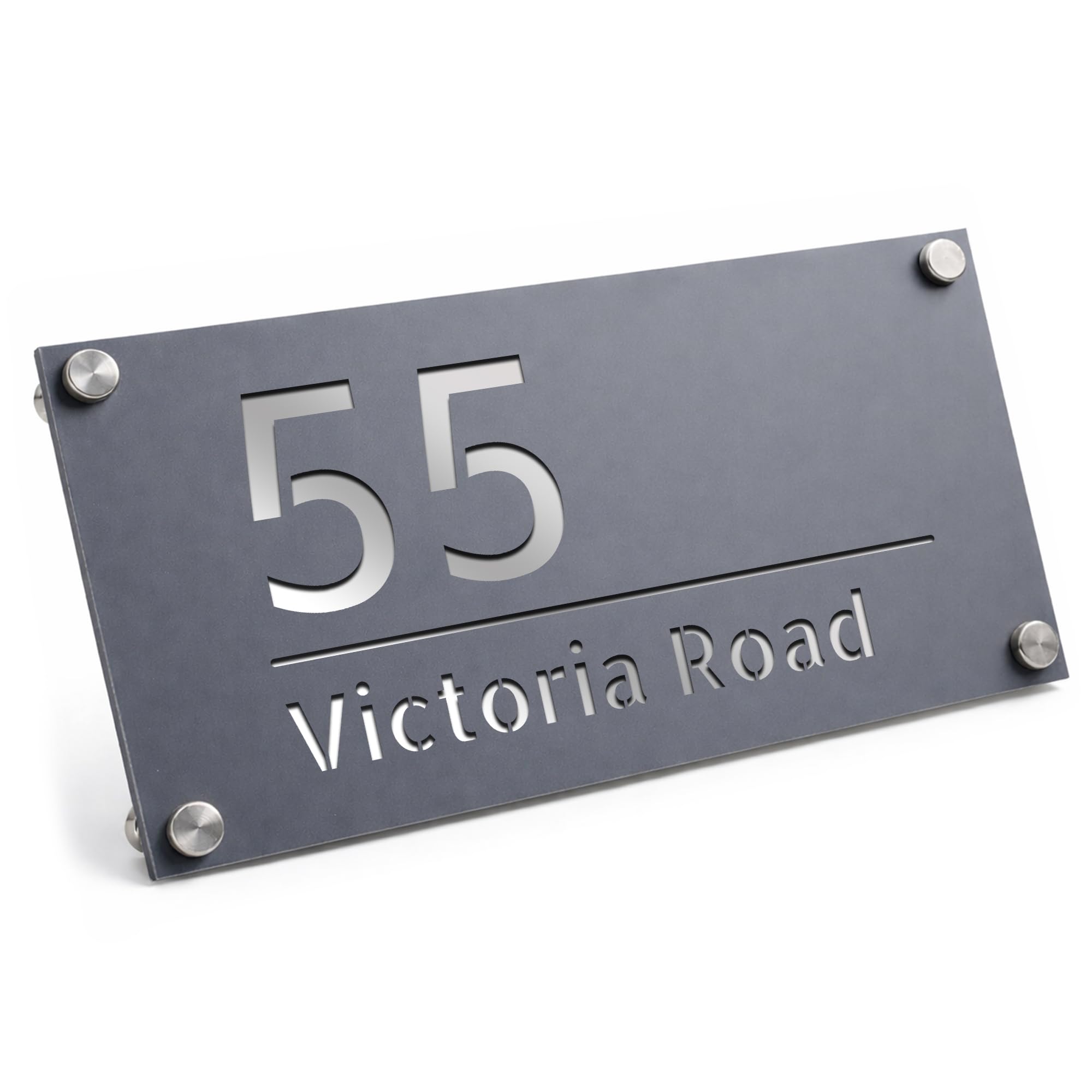 Red Ocean House Number Plaques Personalised House Signs Door Number For Outside Wall Street Address Sign Acrylic Home Door Plaque - Matt Grey (Matt Grey + Silver)