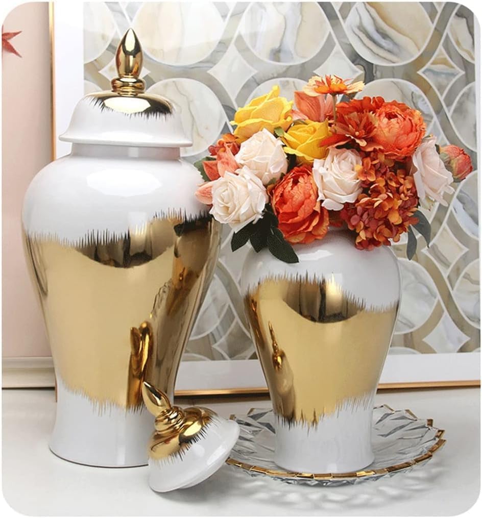 ELEFOCUS Ceramic Ginger Jar Vintage Shelf Decoration, Decorative Items Rustic Large Table Mantel Farmhouse Decoration(21.5x46cm)