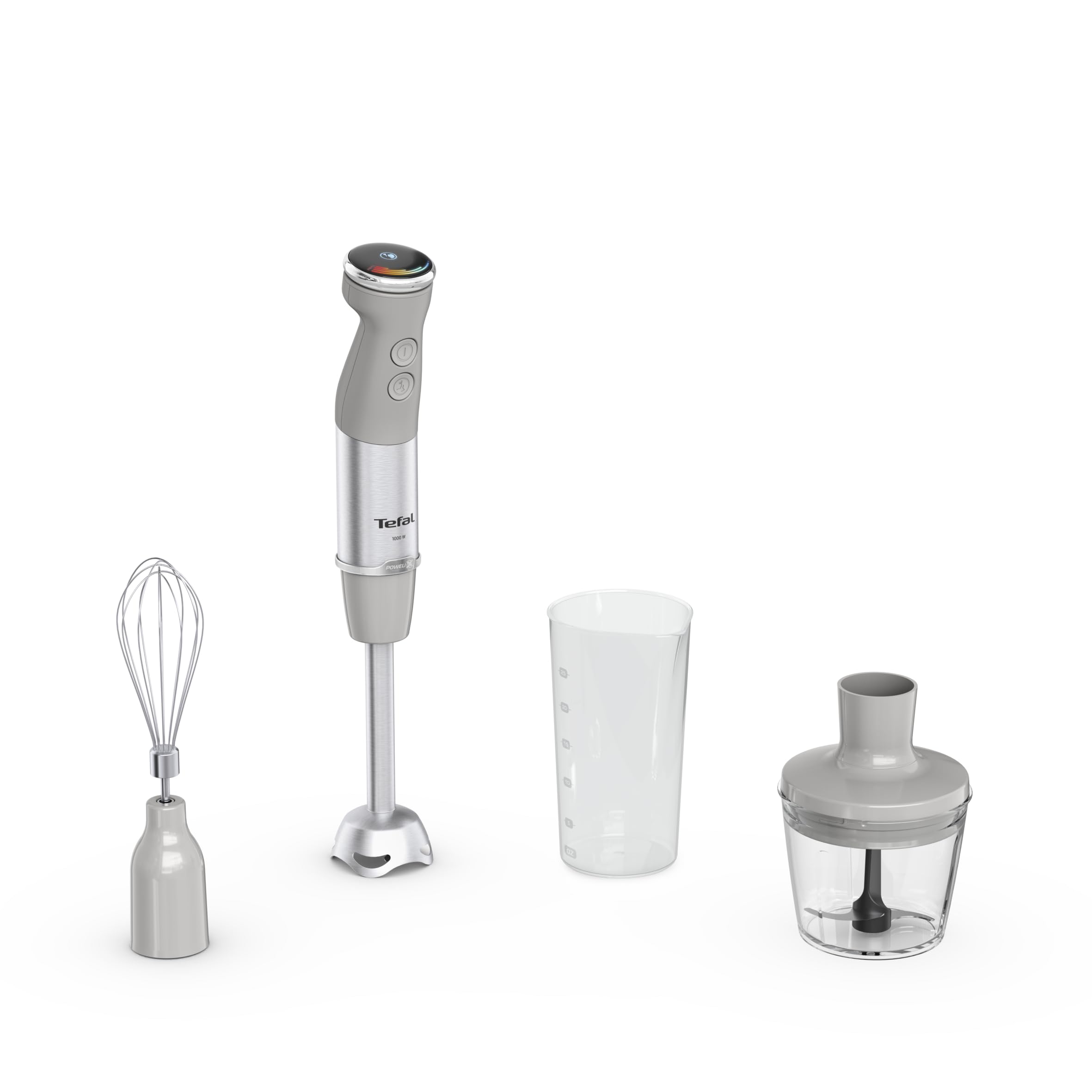 Tefal HB673B Quickchef+ Blender ręczny, technologia ostrza Powelix, 20 poziomów prędkości, tryb turbo, kompaktowa konstrukcja, nasadka do trzepaczki, kielich 800 ml, tryb cichy, uchwyt Softgrip