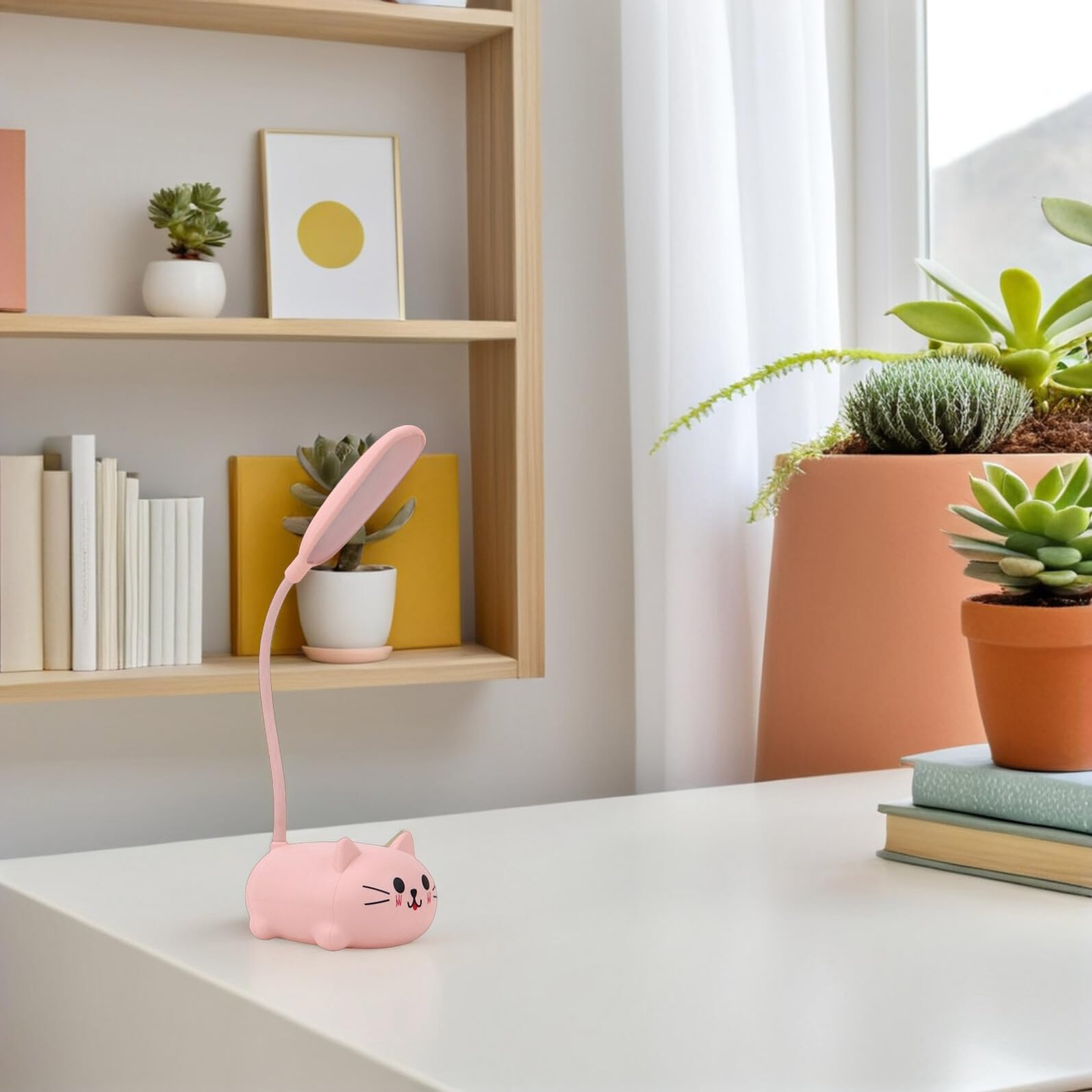 iplusmile Lampe de Bureau Fille Rose en Plastique de Chat, Lampe de Table Kawaii Pratique et Décorative, comme Veilleuse pour Filles et Présent